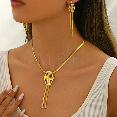 Stainless Steel Cross Tassel Necklace & Earring Sets for Women BL3761-1