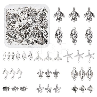 72pcs 12 styles Tibetan Style Zinc Alloy Connector Charms TIBE-SC0001-77-1