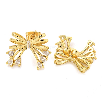 Bowknot Brass Micro Pave Cubic Zirconia Stud Earrings for Women EJEW-P275-05G-1