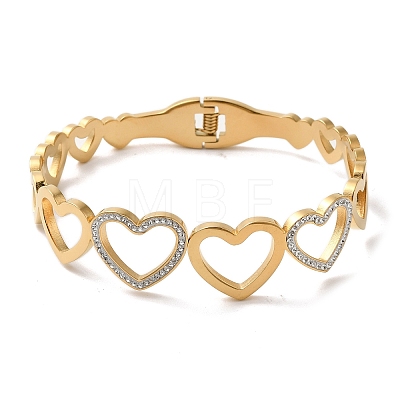 Titanium Steel Crystal Rhinestone Hollow Heart Hinged Bangles for Women BJEW-G719-19G-1