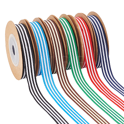 6 Rolls 6 Colors Polyester Stripe Ribbons OCOR-WH0045-07-1