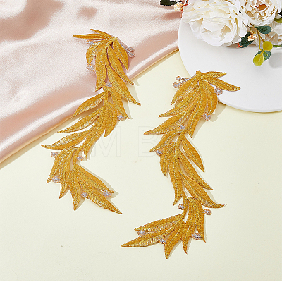2 Pairs 2 Colors Polyester Metallic Thread Embroidery Leaf Appliques DIY-FH0005-82-1