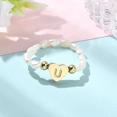 Natural Freshwater Pearl & 304 Stainless Steel Bead Finger Rings RJEW-FS00001-21-1