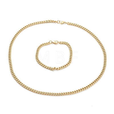 Ion Plating(IP) 304 Stainless Steel Cuban Link Chain Bracelets & Necklaces Jewelry Sets SJEW-B019-03A-G-1