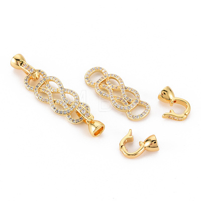 Brass Micro Pave Clear Cubic Zirconia Fold Over Clasps KK-S354-310-NF-1