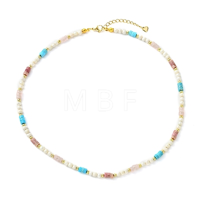 Natural Rose Quartz & Dyed Howlite & Rhodonite Heishi Beads and Natural Cultured Freshwater Pearl Rice Beaded Necklaces for Women NJEW-JN06294-01-1