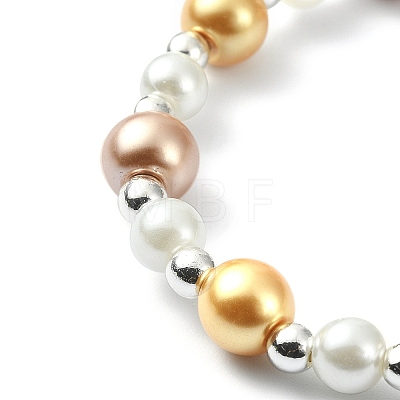 Synthetic Hematite & Glass Pearl Round Beaded Stretch Bracelet with Alloy Enamel Squirrel Charm BJEW-JB09434-1