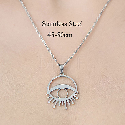201 Stainless Steel Hollow Eye Pendant Necklace NJEW-OY002-02-1