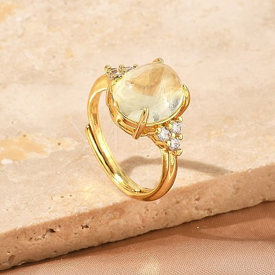 Brass Micro Pave Cubic Zirconia with Synthetic Lemon Quartz Cuff Open Rings RJEW-T035-01G-A-1