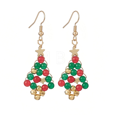 Christmas Tree Dyed Natural Malaysia Jade Dangle Earrings EJEW-JE05190-1