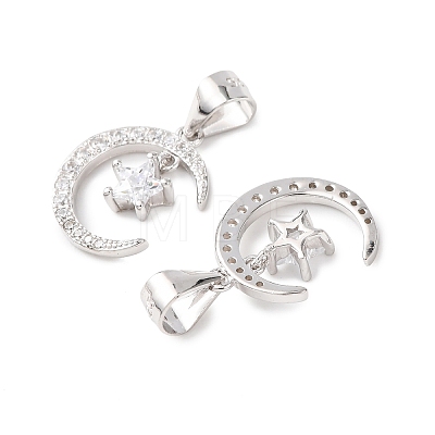 925 925 Sterling Silver Pave Clear Cubic Zirconia Crescent Moon with Star Charms STER-G050-02P-1