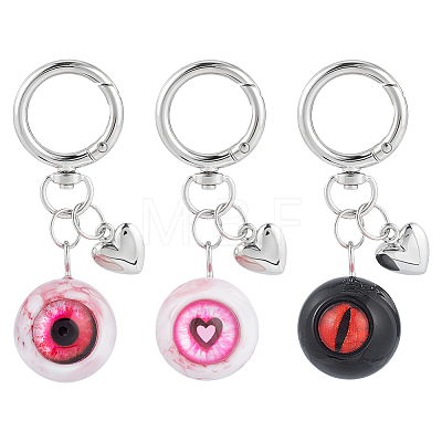 3Pcs 3 Colors Eye Alloy Resin Pendant Keychains KEYC-PH0002-38-1