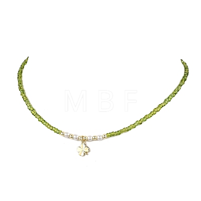 6Pcs 6 Colors Saint Patrick's Day Brass Clover Pendant Glass Seed Beaded Necklaces for Women NJEW-JN05642-1