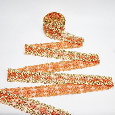 10 Yards Polyester Lace Ribbon with Paillette OCOR-WH0090-050A-1