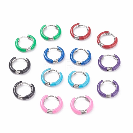 Two Tone 304 Stainless Steel Chunky Huggie Hoop Earrings with Enamel for Women EJEW-C043-11-P-1