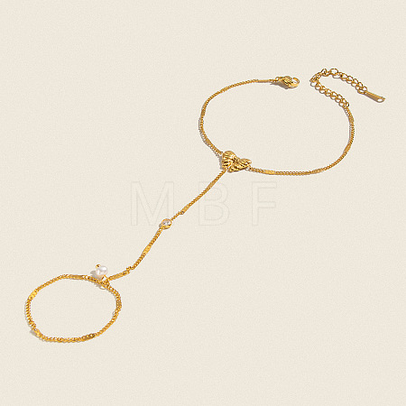 304 Stainless Steel Bowknot Hand Chain Ring Bracelets for Women OJ9238-1