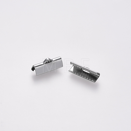 Non-Tarnish 304 Stainless Steel Ribbon Crimp Ends STAS-S112-001E-P-1