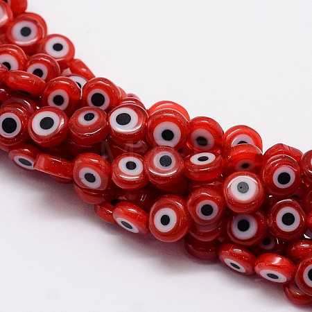 Handmade Evil Eye Lampwork Flat Round Bead Strands LAMP-L058-10mm-06-1