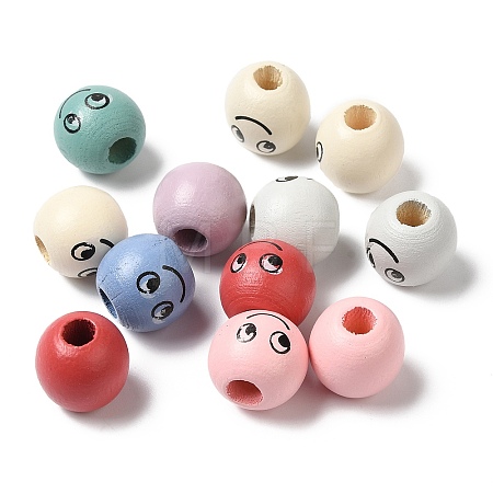 Spray Painted Natural Wood European Beads WOOD-M008-05-1