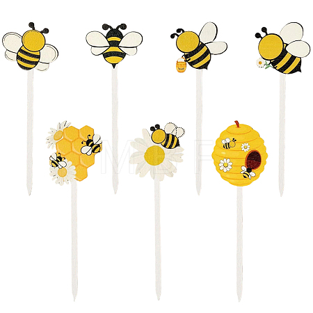 14Pcs 7 Styles Wooden Bees Decorative Pick for Home Vase Filler AJEW-CY0002-68-1