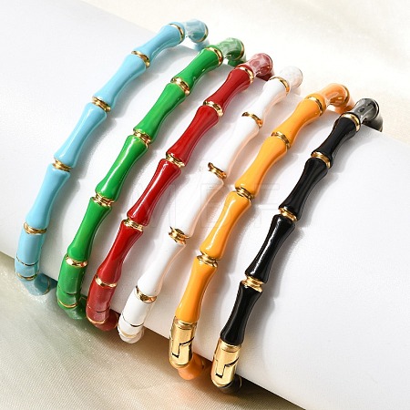 304 Stainless Steel Enamel Hinged Bangles for Women BJEW-D408-42G-1