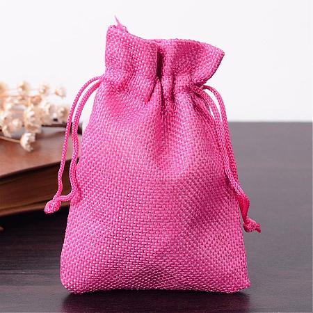Polyester Imitation Burlap Packing Pouches Drawstring Bags ABAG-R005-9x12-08-1