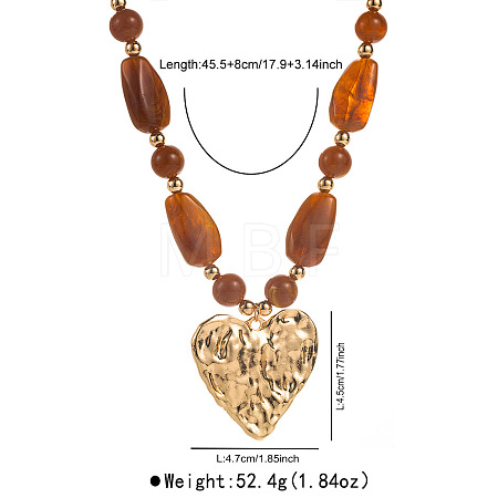 Zinc Alloy Textured Heart Pendant Resin Beaded Necklaces for Women FS-WG268AD-04-1