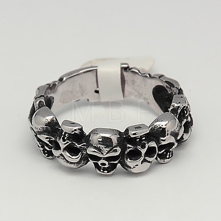 Personalized Retro Men's Halloween Jewelry 304 Stainless Steel Skull Rings RJEW-F006-334-1