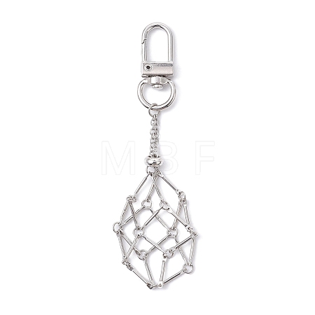 Brass Macrame Pouch Empty Stone Holder Pendant Decoration HJEW-JM01682-02-1