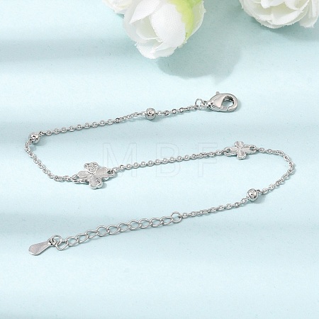 Brass Micro Pave Clear Cubic Zirconia Four Leaf Clover Link Bracelets KK-CBAED06-02P-1