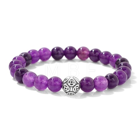 Natural Amethyst Round Beaded Stretch Bracelets BJ1741-7-1