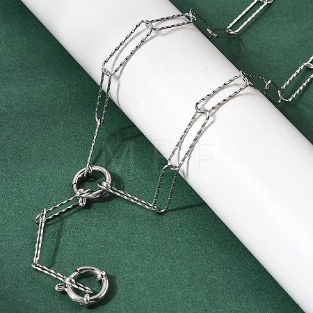 5MM 201 Stainless Steel Textured Paperclip Chain Necklaces for Unisex NJEW-K302-14P-1