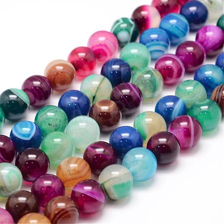 Natural Striped Agate/Banded Agate Bead Strands G-K155-A-10mm-12-1