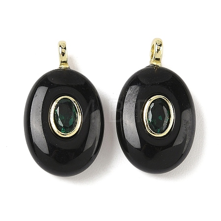 Natural Obsidian & Cubic Zirconia Pendants G-Z076-01G-19-1