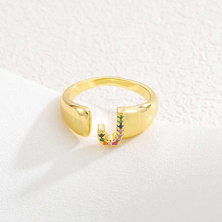 Brass Micro Pave Colorful Cubic Zirconia Cuff Open Rings FS-WG163C1-10-1