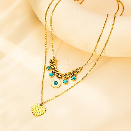 304 Stainless Steel Enamel Evil Eye Heart Pendant Double Layer Necklaces with Synthetic Turquoise for Women WGD59F3-01-1