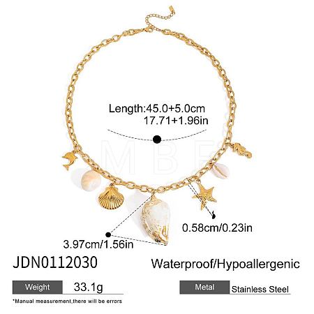 304 Stainless Steel with Natural Shell Starfish Sea Horse Pendant Bib Necklaces for Women FS-WG01E94-02-1