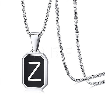 304 Stainless Steel Black Enamel Rectangle with Initial Pendant Box Chain Necklaces WG7737E-07-1