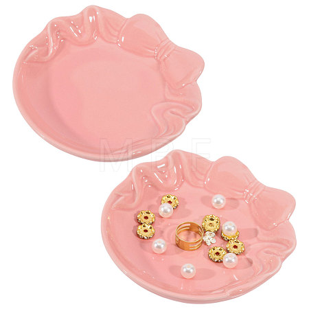 2Pcs Bowknot Porcelain Jewelry Storage Display Trays for Rings AJEW-GL0003-48A-1