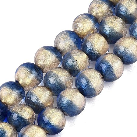 Handmade Lampwork with Gold Powder Beads Strands LAMP-N037-06B-01-1