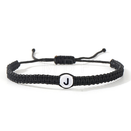 Flat Round with Letter Pattern Resin Beads Braided Bead Bracelets FS-WG43323-10-1
