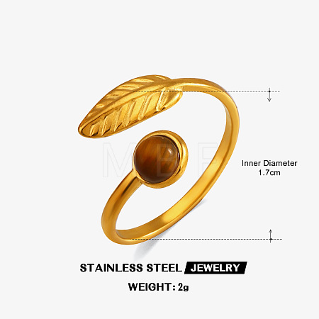 304 Stainless Steel with Natural Tiger Eye Cuff Open Rings WG31EEF-03-1