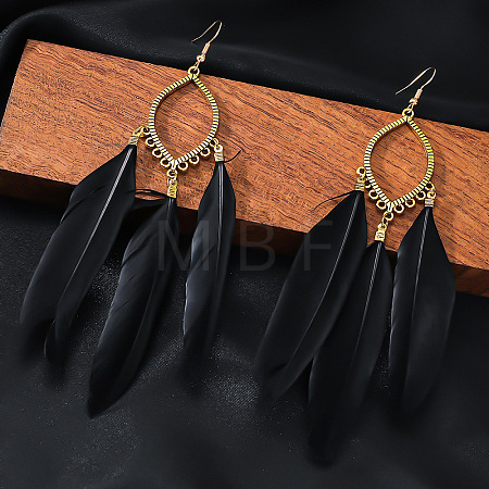Alloy Horse Eye with Feather Dangle Earrings FS-WGC7A14-05-1
