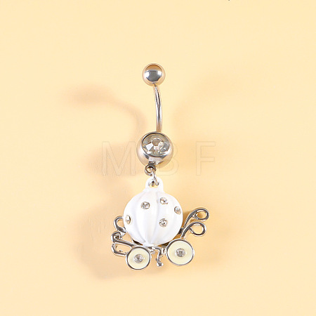 316L Surgical Stainless Steel Pave Cubic Zirconia Enamel Dangle Curved Barbell Belly Rings FS-WGB5546-14-1