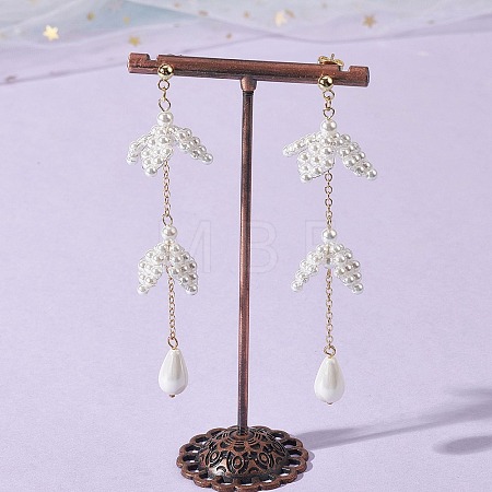 Valentine's Day 304 Stainless Steel & Shell Pearl Dangle Stud Earrings EJEW-TA00808-1