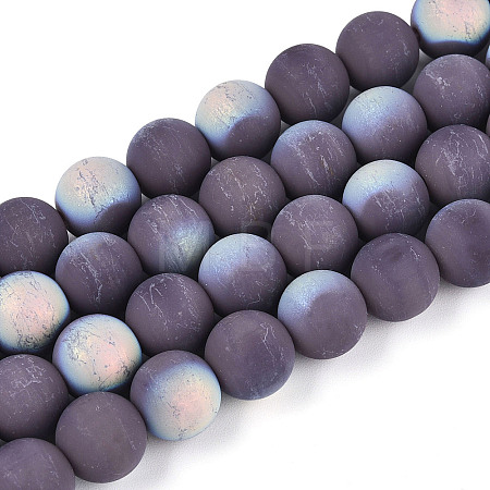 Frosted Opaque Glass Beads Strands GLAA-T032-P10mm-MBB15-1