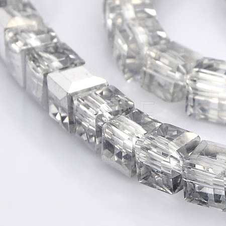 Half Plated Clear Glass Faceted Cube Beads Strands GLAA-A031-4mm-HP02-1