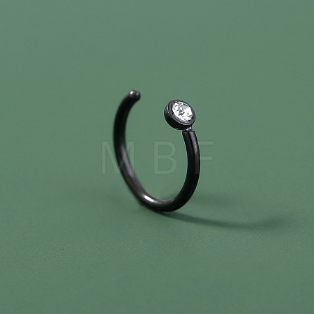 304 Stainless Steel Crystal Rhinestone Flat Round Cuff Hoop Nose Rings WG9BB1A-02-1