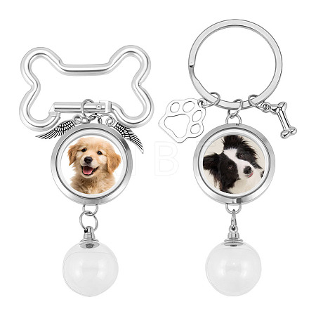 2Pcs 304 Stainless Steel & Alloy Keychains KEYC-DR00022-1