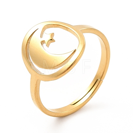 Ion Plating(IP) 201 Stainless Steel Moon & Star Adjustable Ring for Women LS-RJEW-F131-07G-1